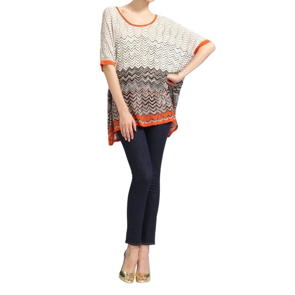 BCBG Max Azria Silk Blend Chevron Poncho Knit Sweater Top Pink S Nwt $198 - Picture 7 of 9